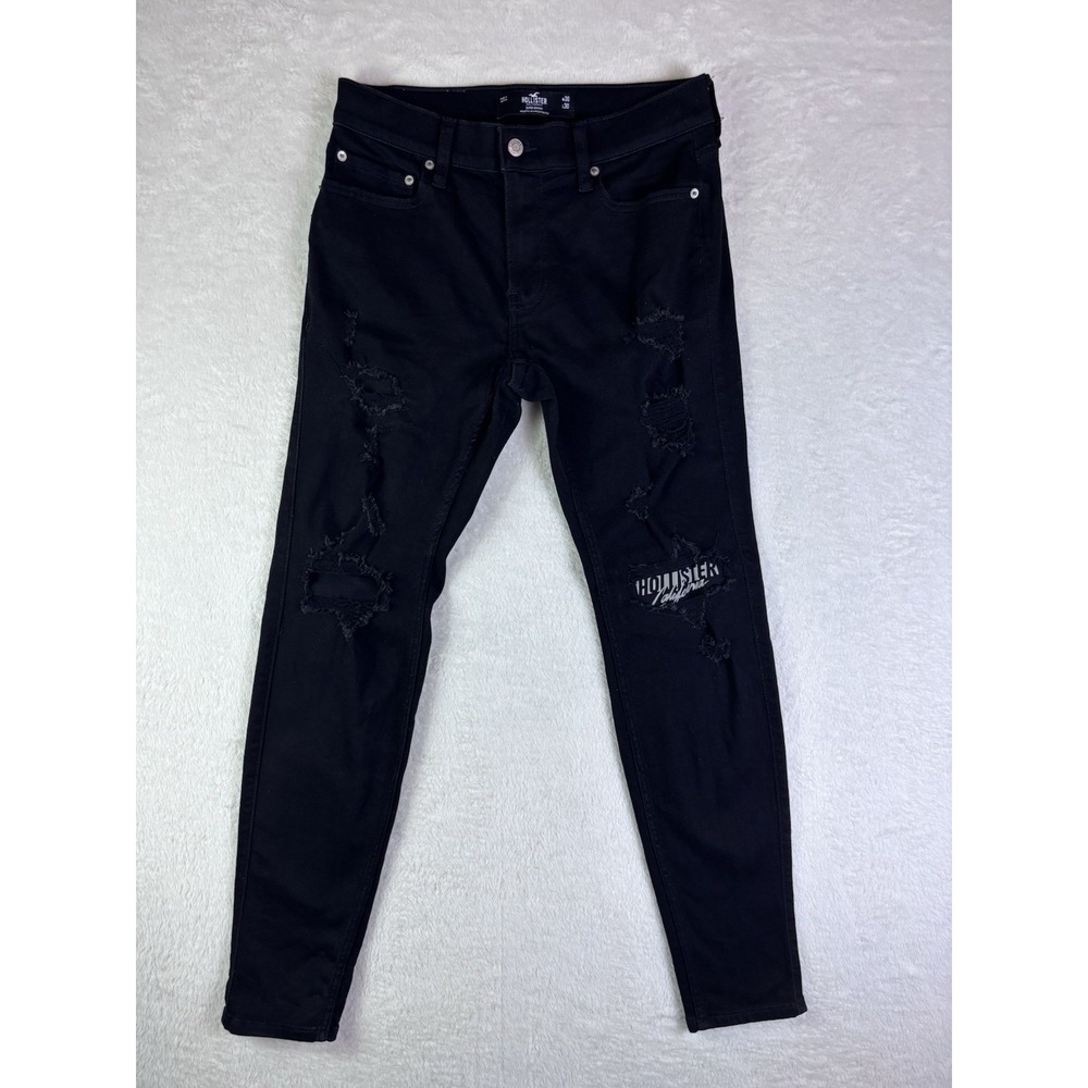 Hollister Mens Black Ripped Jeans Super Skinny 30x30 (actual 30x29) See Pictures